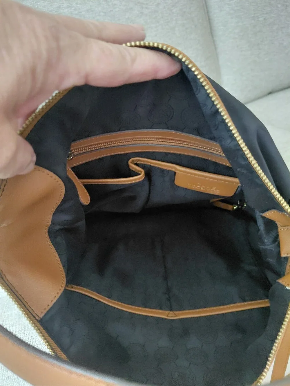 Michael Kors Kempton Nylon Satchel Bag with Brown Trim